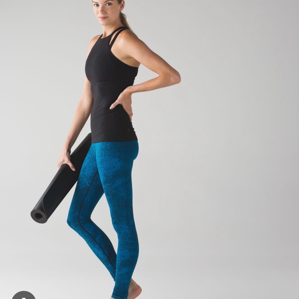 Lululemon" Wunder Under Pant III Luon Spray Jacquard shocking Blue Black